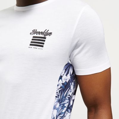 White Brooklyn print muscle fit T-shirt